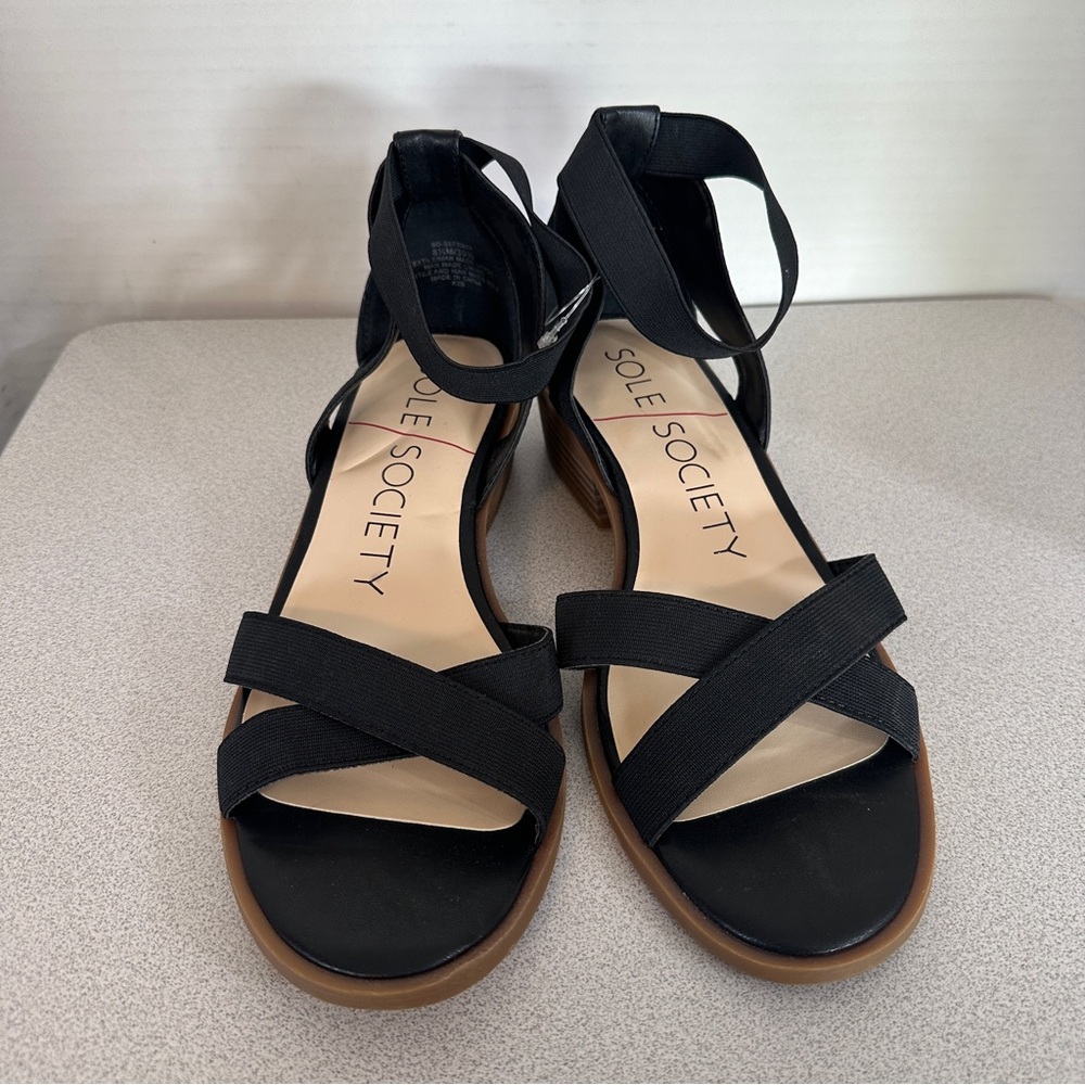Sole‎ Society Women's 8.5 Sefraya Block Heel Sandal Black SO-SEFRAYA Strappy